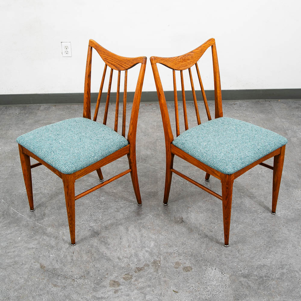 Mid Century Modern Dining Chairs Set 3 Solid Oak Keller Furniture Aqua Blue Mcm - Image 4