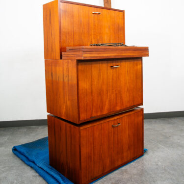 Mid Century Danish Modern Wall Unit 3 bay Teak Modular Cado Cabinets Shelving