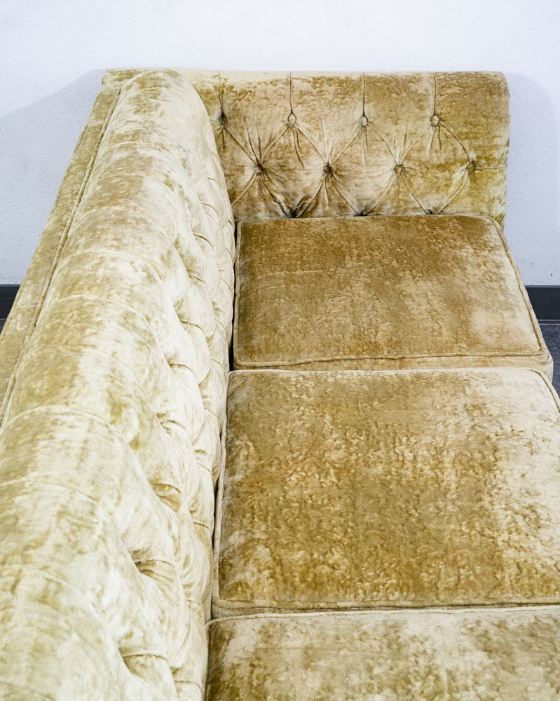 Mid Century Danish Modern Sofa Couch Green Velour 4 Seater Tufted Vintage Mcm - Image 5