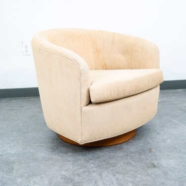 Mid Century Modern Lounge Chair Tan Fabric Swivel Walnut Danish Round Baughman