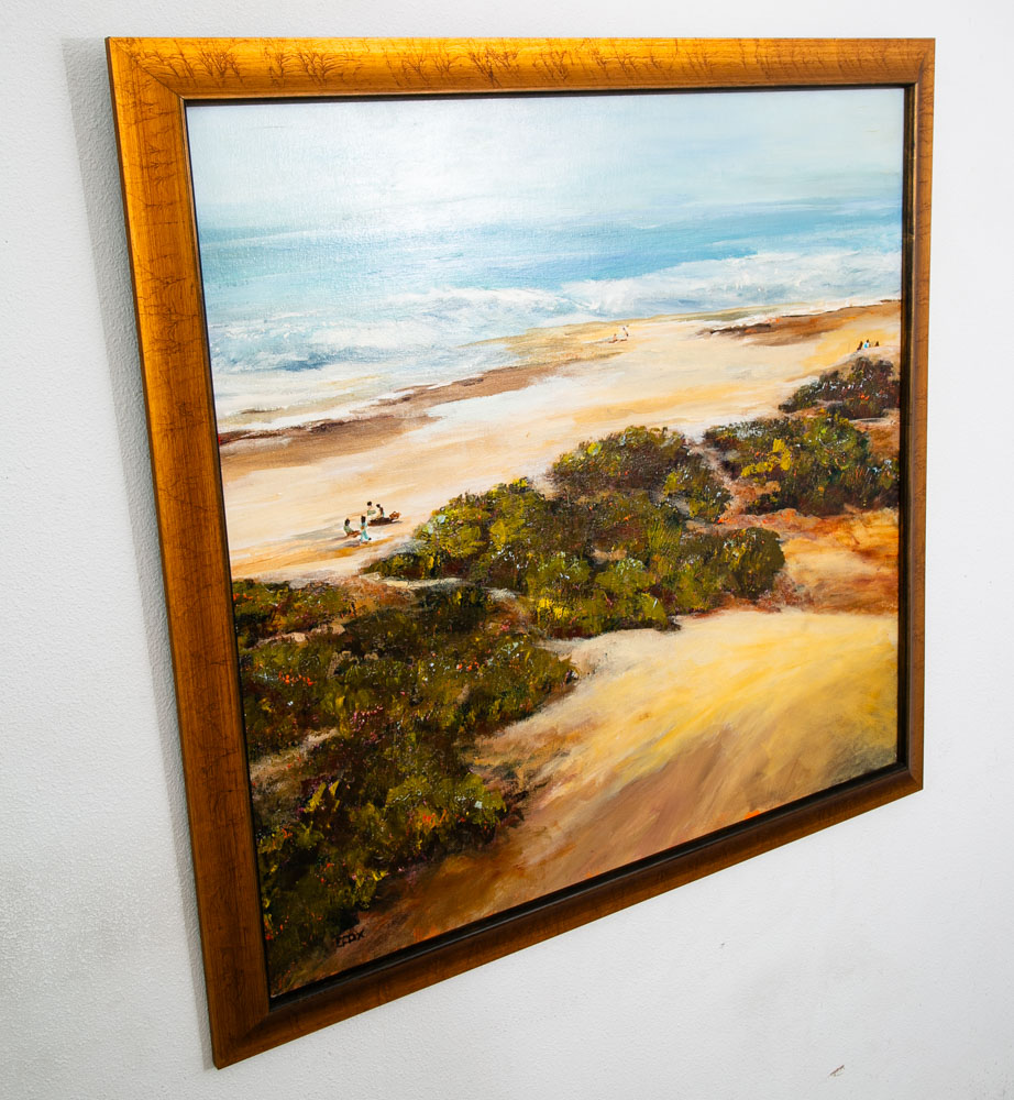 Mid Century Modern Original Landscape Beach Green Blue Tan Water Ocean 43x46 Mcm - Image 2