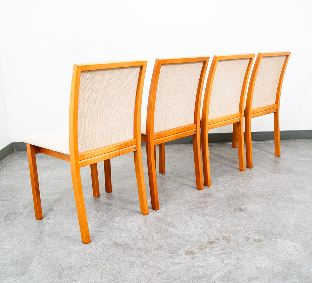 Mid Century Danish Modern Dining Chairs 6 Beech Wood Skovby Fabric Tan Set Six - Image 4