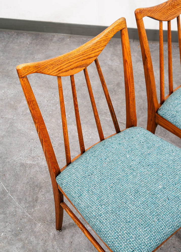 Mid Century Modern Dining Chairs Set 3 Solid Oak Keller Furniture Aqua Blue Mcm - Image 8