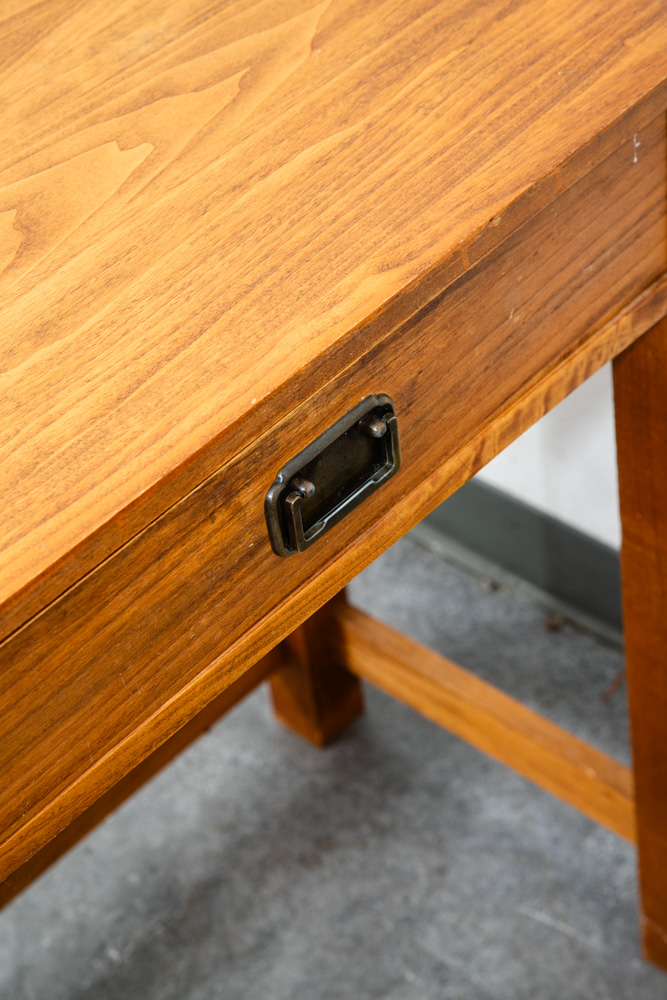 Mid Century Modern Desk Office Campaign Wood Brass Trim 4 Drawer Vintage Mcm - Image 5