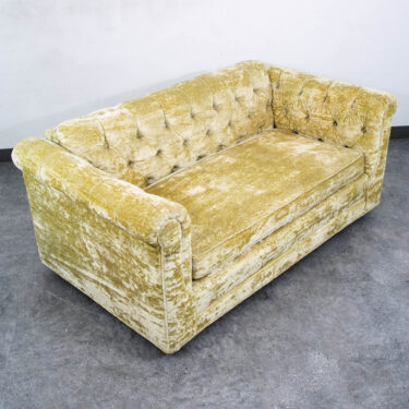 Mid Century Danish Modern Sofa Settee Green Velour 2 Seater Tufted Vintage Mcm