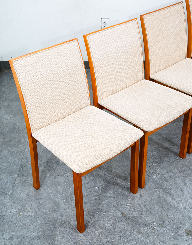Mid Century Danish Modern Dining Chairs 6 Beech Wood Skovby Fabric Tan Set Six - Image 10