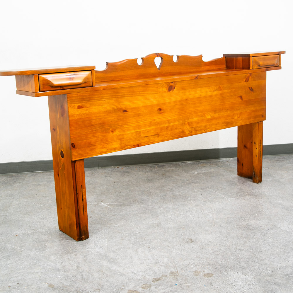 Mid Century Modern Headboard Full Sz Franklin Shockey Pine Nightstand 2 Drawers - Image 8