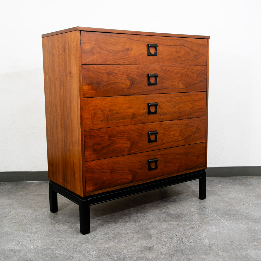 Mid Century Modern Highboy Dresser Dixie 5 Drawer Vintage Walnut Danish Drexel