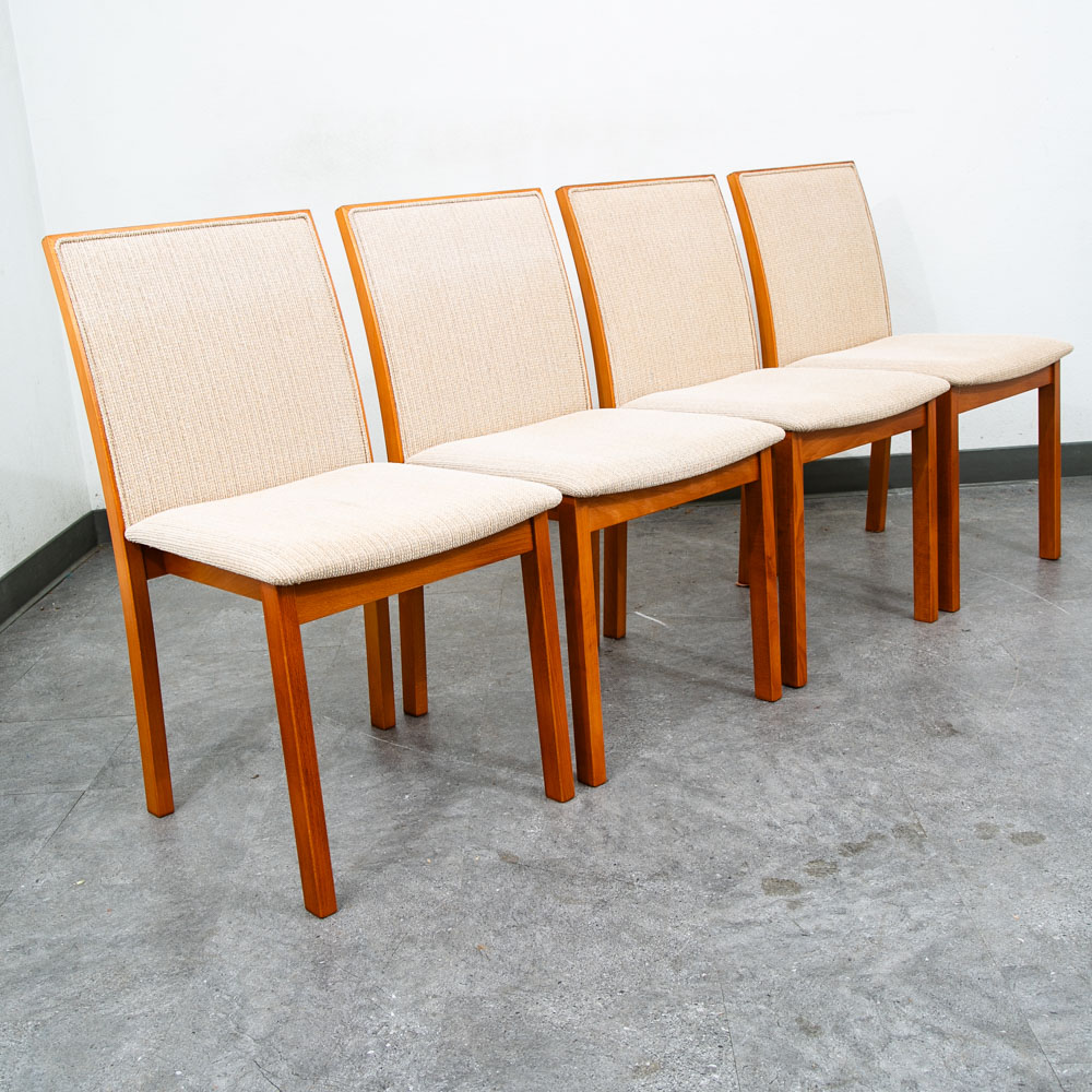 Mid Century Danish Modern Dining Chairs 6 Beech Wood Skovby Fabric Tan Set Six - Image 3