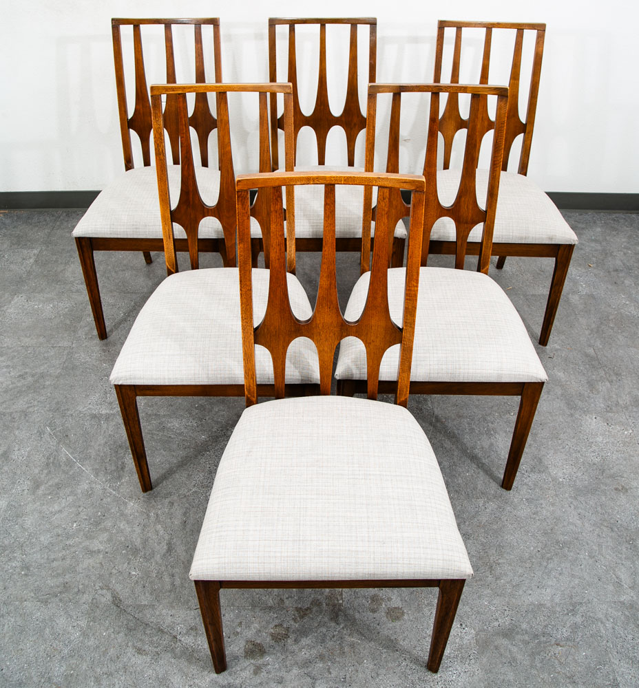Mid Century Modern Dining Chairs Set 6 Broyhill Brasilia Back Grey White Chair - Image 2