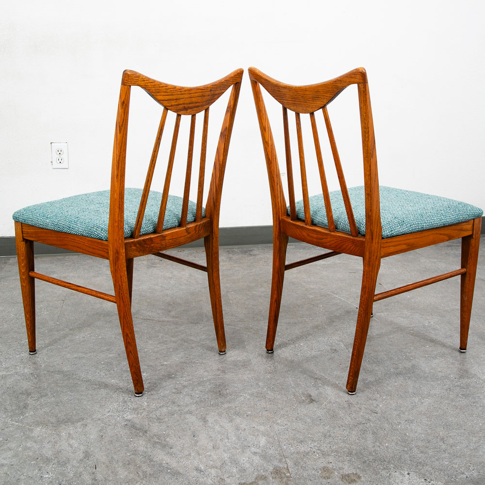 Mid Century Modern Dining Chairs Set 3 Solid Oak Keller Furniture Aqua Blue Mcm - Image 6