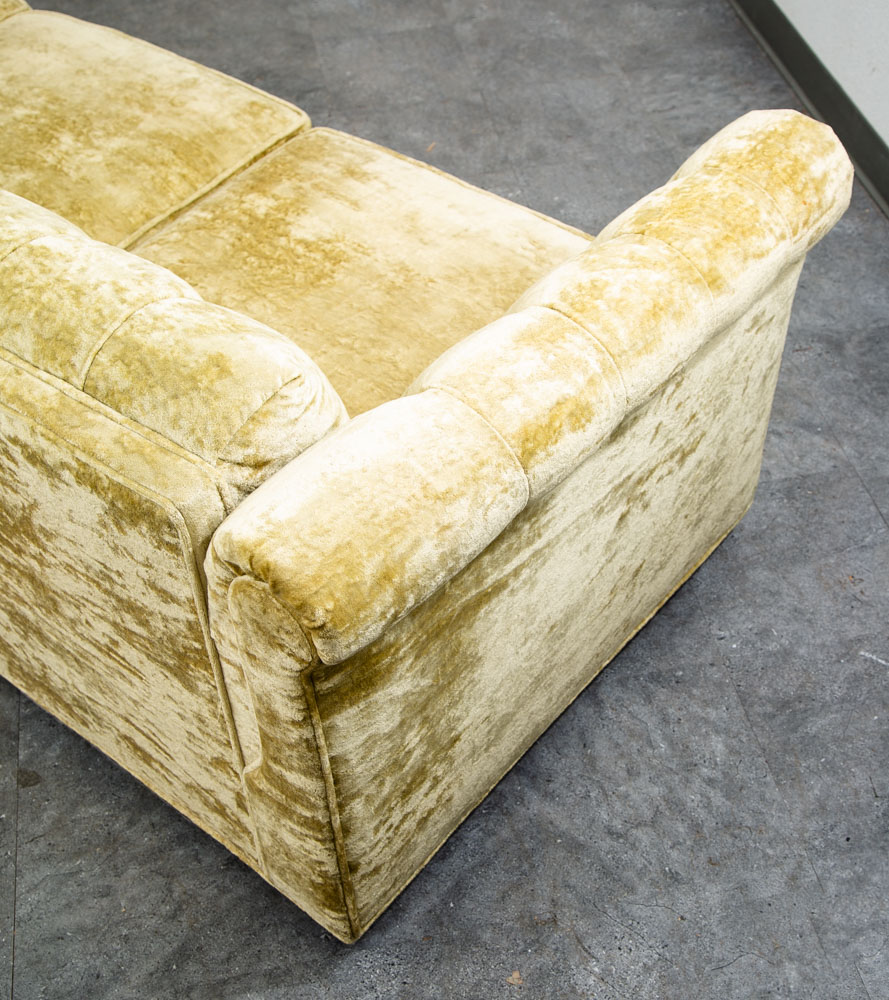 Mid Century Danish Modern Sofa Couch Green Velour 4 Seater Tufted Vintage Mcm - Image 10
