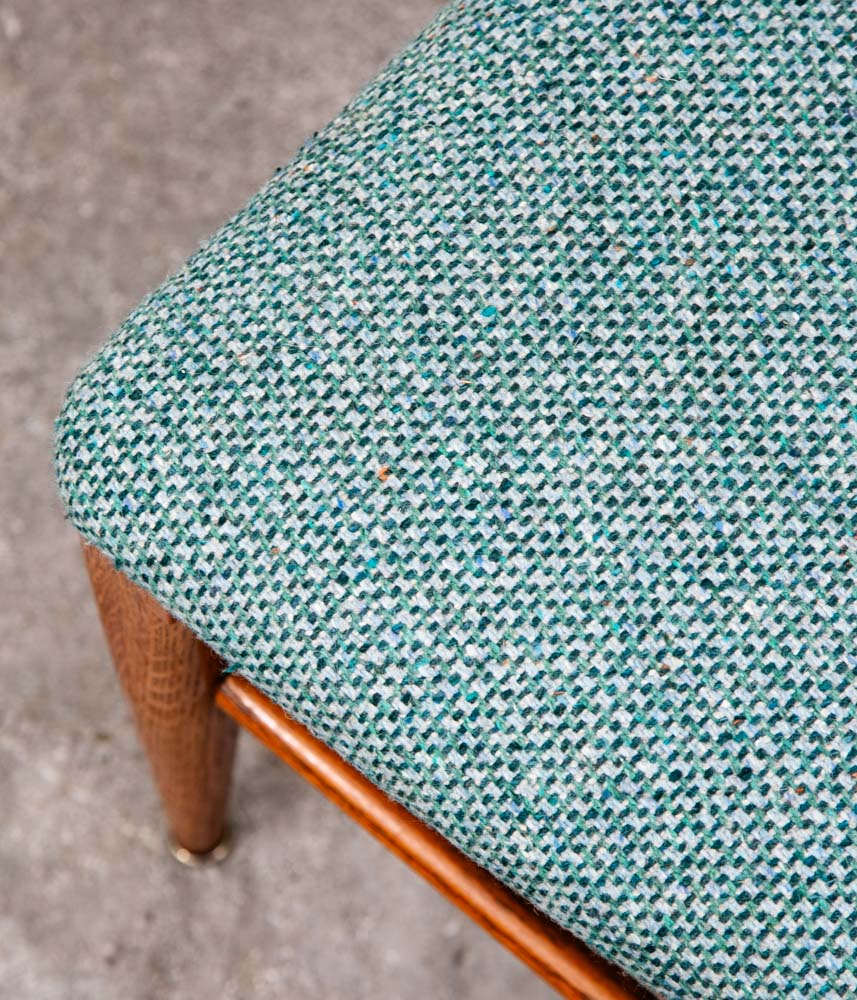 Mid Century Modern Dining Chairs Set 3 Solid Oak Keller Furniture Aqua Blue Mcm - Image 7