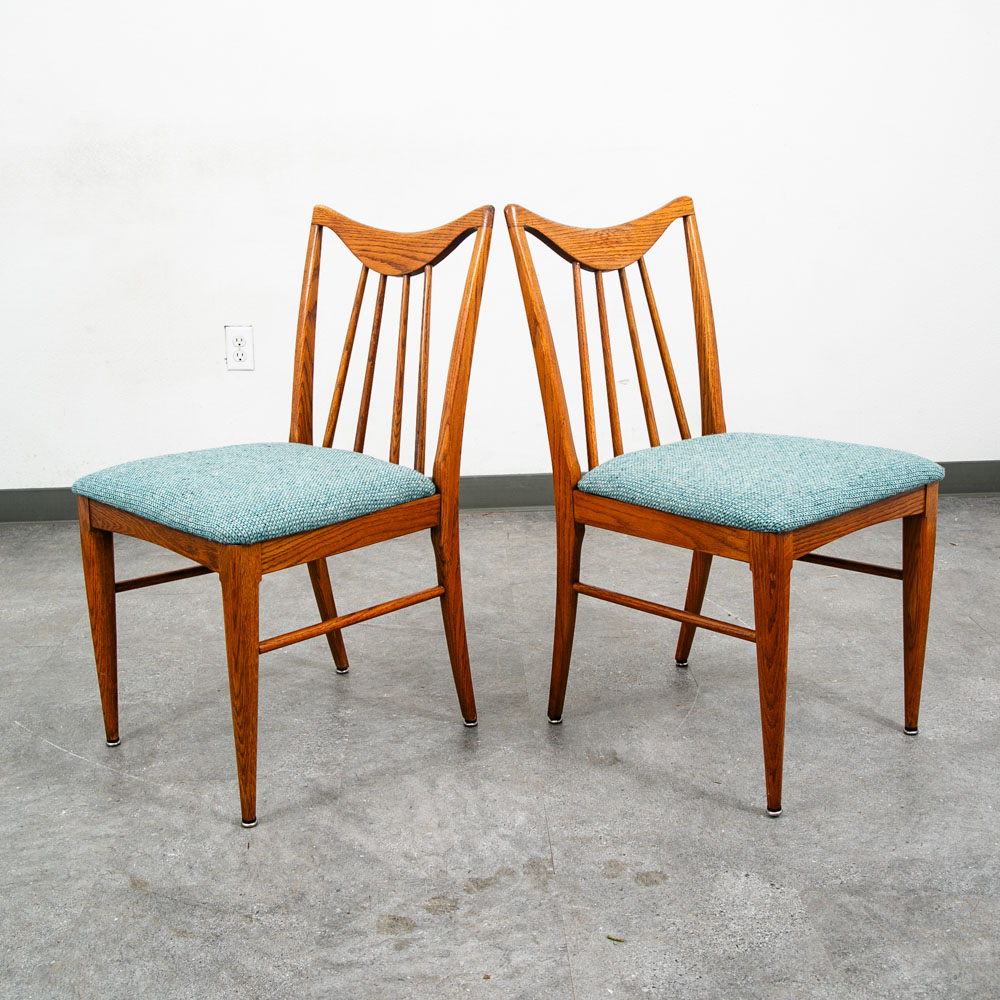 Mid Century Modern Dining Chairs Set 3 Solid Oak Keller Furniture Aqua Blue Mcm - Image 11