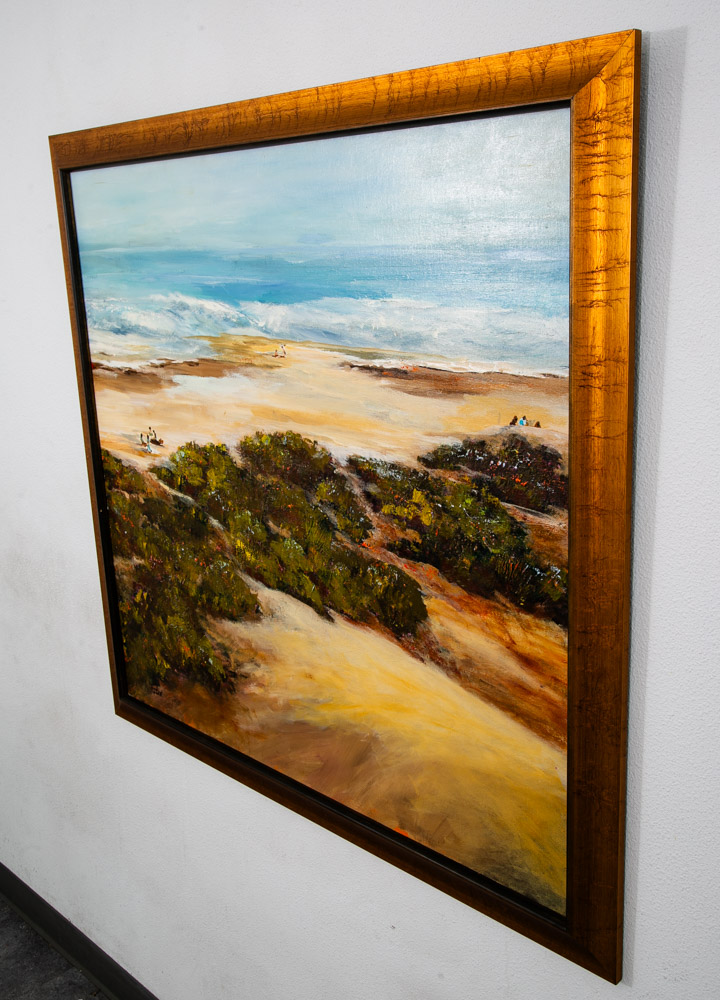 Mid Century Modern Original Landscape Beach Green Blue Tan Water Ocean 43x46 Mcm - Image 3