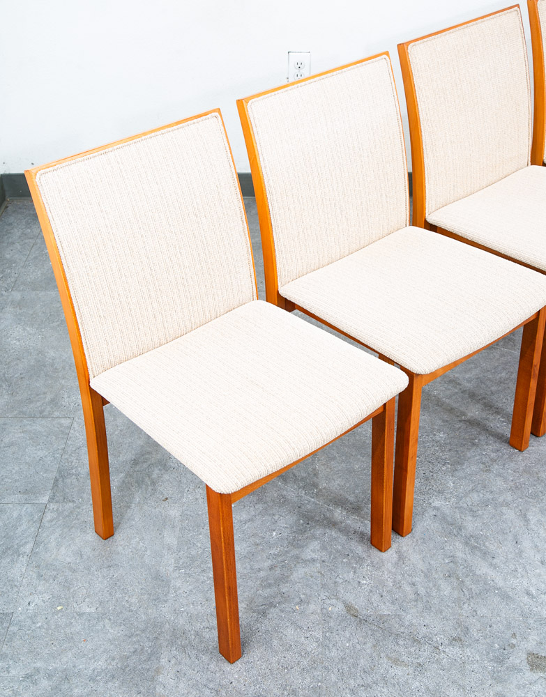 Mid Century Danish Modern Dining Chairs 6 Beech Wood Skovby Fabric Tan Set Six - Image 11