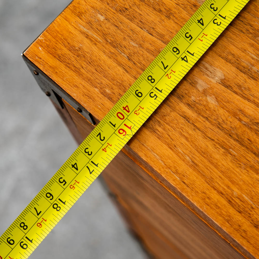 Mid Century Modern Desk Office Campaign Wood Brass Trim 4 Drawer Vintage Mcm - Image 9
