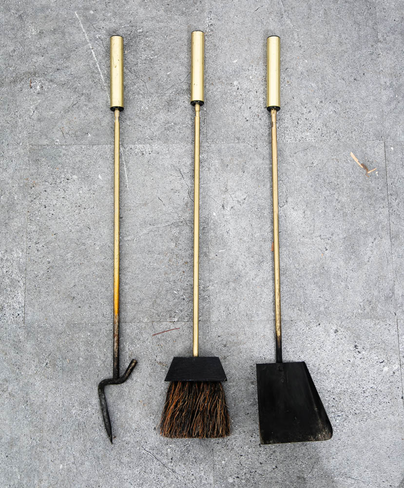 Mid Century Modern Fireplace Tools Brass Cast iron Pilgrim Seymour Nelson Metal - Image 4