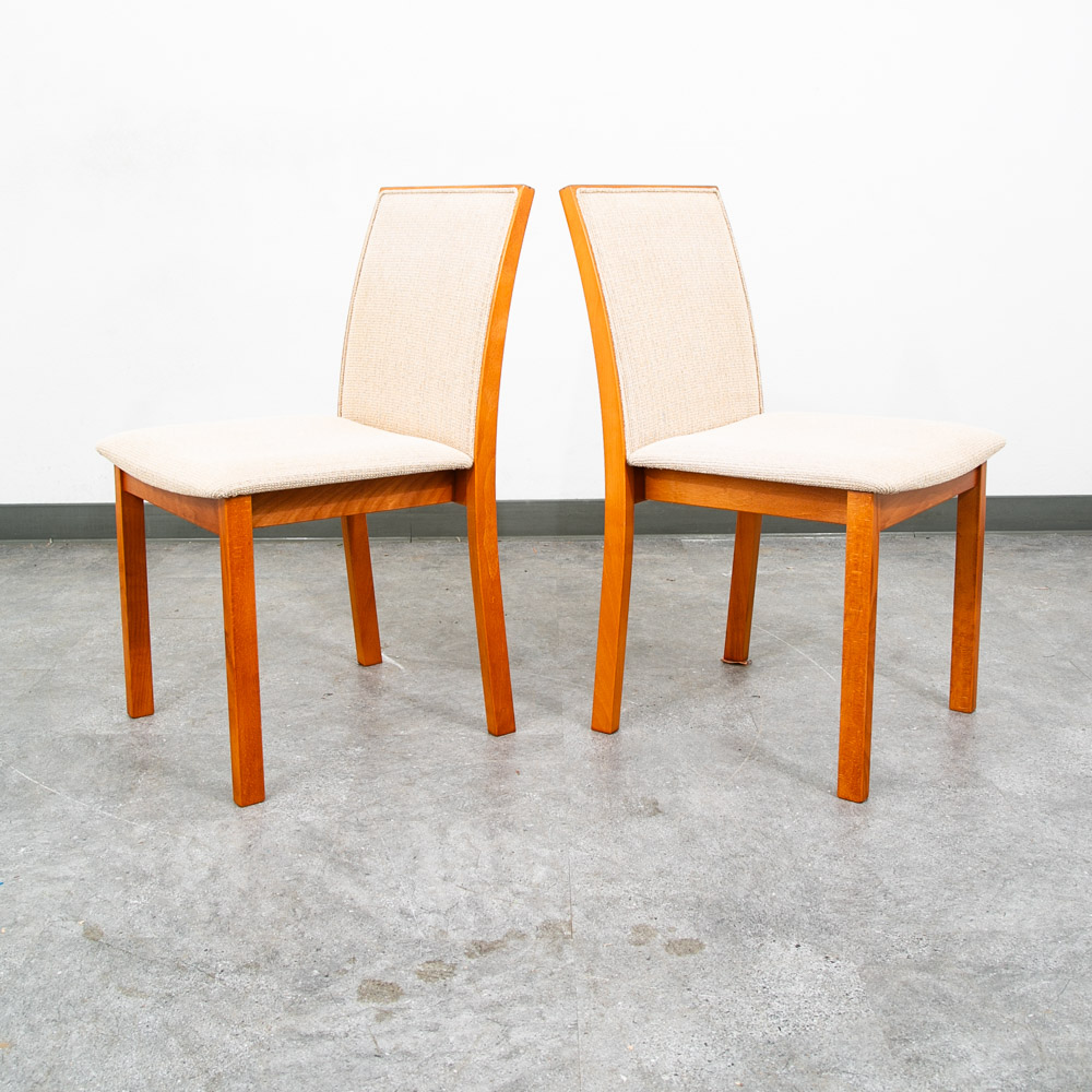 Mid Century Danish Modern Dining Chairs 6 Beech Wood Skovby Fabric Tan Set Six - Image 5