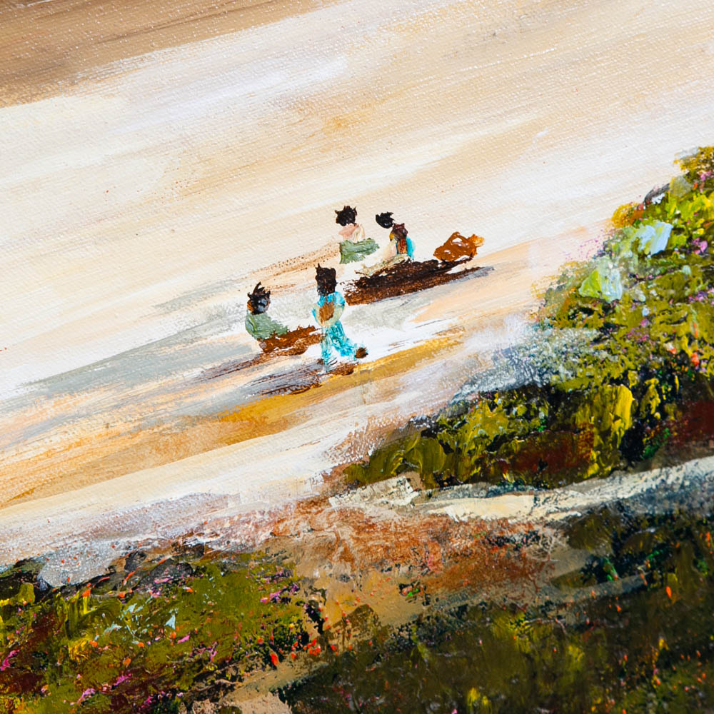 Mid Century Modern Original Landscape Beach Green Blue Tan Water Ocean 43x46 Mcm - Image 12