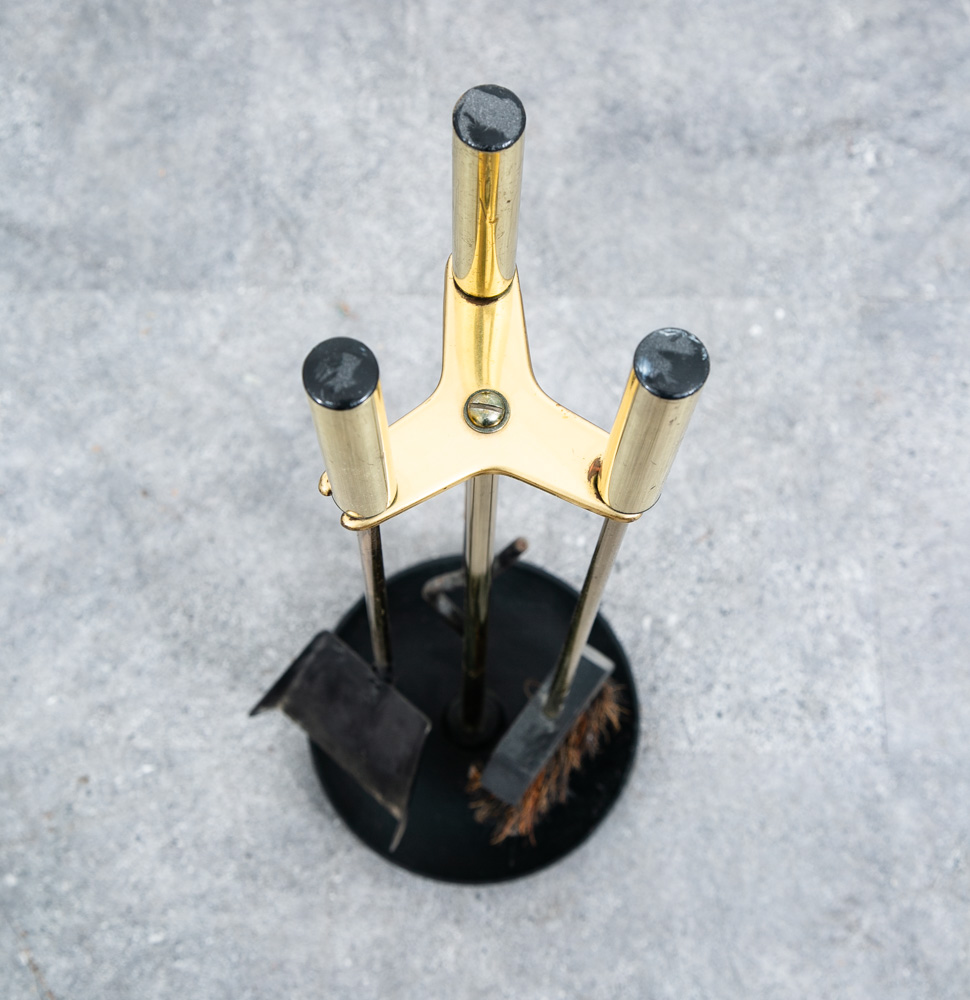 Mid Century Modern Fireplace Tools Brass Cast iron Pilgrim Seymour Nelson Metal - Image 3