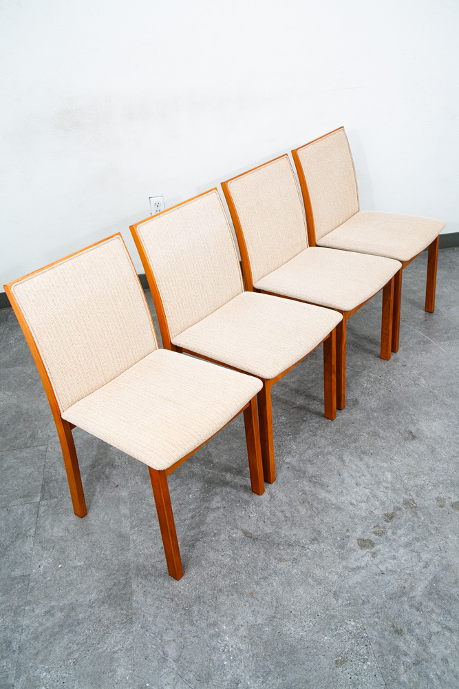 Mid Century Danish Modern Dining Chairs 6 Beech Wood Skovby Fabric Tan Set Six - Image 9