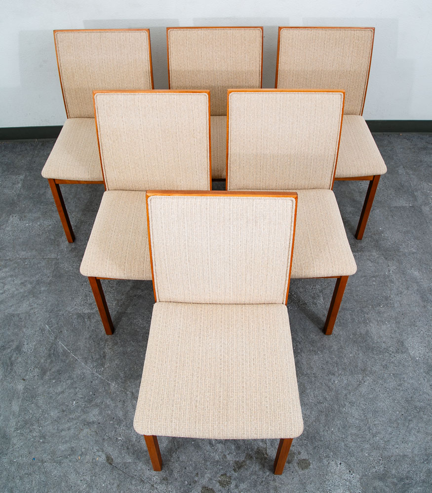 Mid Century Danish Modern Dining Chairs 6 Beech Wood Skovby Fabric Tan Set Six - Image 8