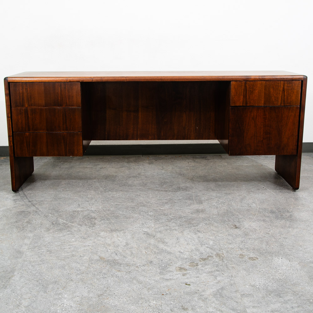 Mid Century Modern Desk Office Credenza Walnut 5 Drawer Wood File Vintage Mcm - Image 2