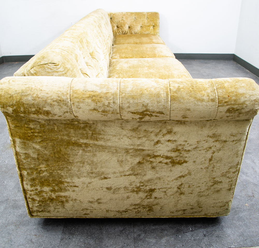 Mid Century Danish Modern Sofa Couch Green Velour 4 Seater Tufted Vintage Mcm - Image 9