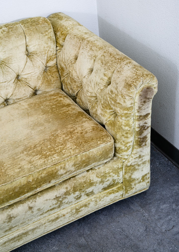 Mid Century Danish Modern Sofa Couch Green Velour 4 Seater Tufted Vintage Mcm - Image 11