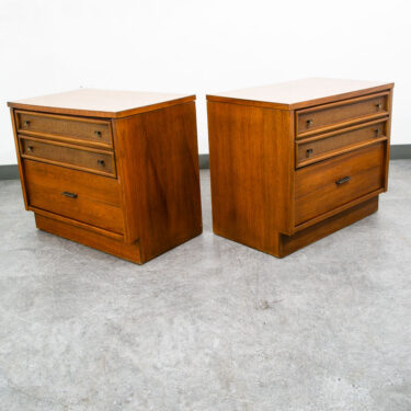 Mid Century Modern Nightstands End Side Tables Cane Wood Oak Founders 2 Drawer
