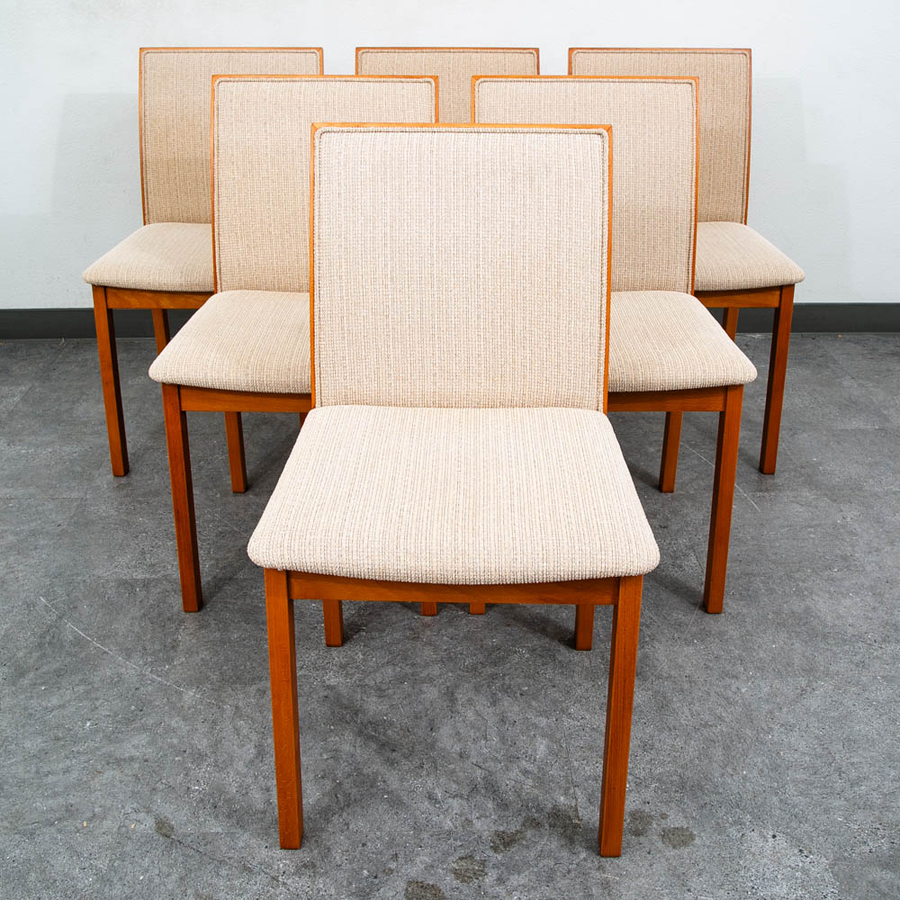 Mid Century Danish Modern Dining Chairs 6 Beech Wood Skovby Fabric Tan Set Six