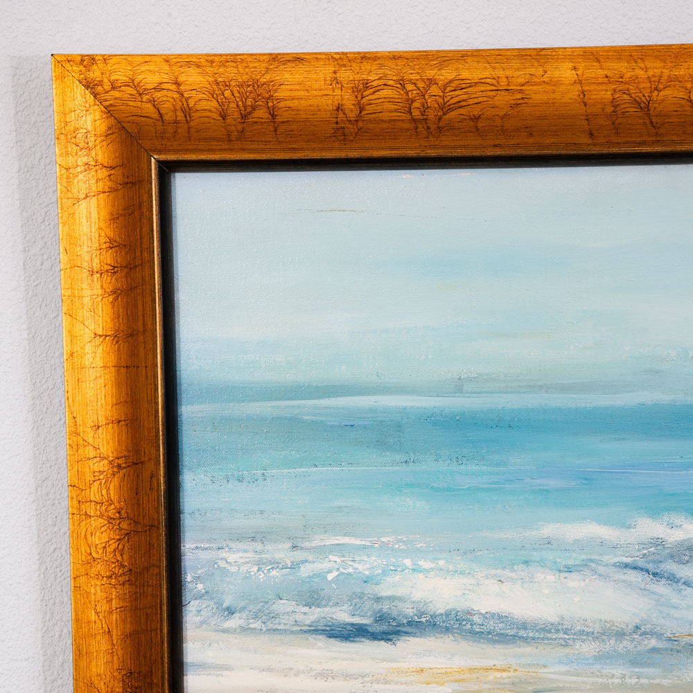 Mid Century Modern Original Landscape Beach Green Blue Tan Water Ocean 43x46 Mcm - Image 7