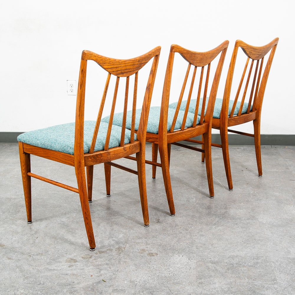 Mid Century Modern Dining Chairs Set 3 Solid Oak Keller Furniture Aqua Blue Mcm - Image 2