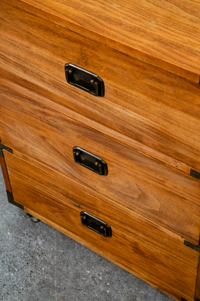 Mid Century Modern Desk Office Campaign Wood Brass Trim 4 Drawer Vintage Mcm - Image 10